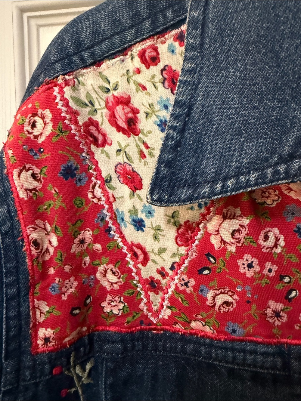 Vintage Tantrums Floral Patchwork Embroidery Denim Cottagecore Jacket Sz L - Picture 6 of 12